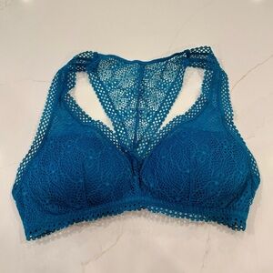 Victoria’s Secret Lightly Padded Lined Lace Teal Blue Bralette Racerback